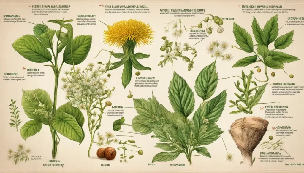 Imagem ilustrando substitutos naturais para anti-inflamatórios com cúrcuma, gengibre e camomila representando alternativas saudáveis da natureza.