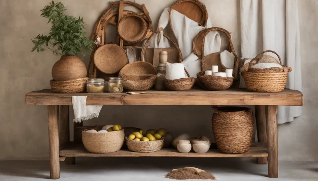 Imagem de uma mesa de madeira rústica com xícaras de chá fumegante, ervas frescas, uma chaleira azul, limões fatiados e pote de mel, com jardim ao fundo.